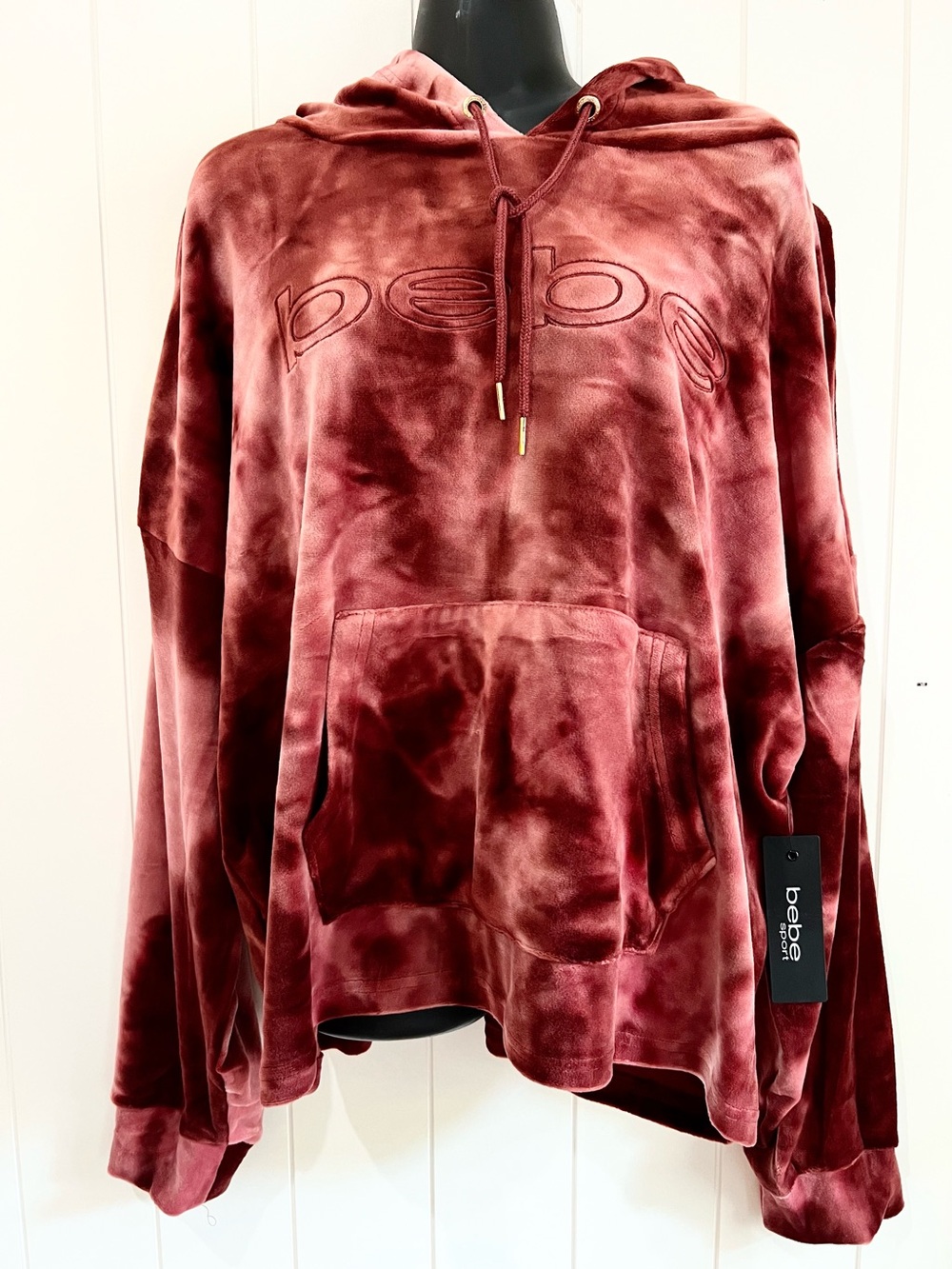 BEBE  NWT Tie Dye Hoodie  Velour Pullover Size 3X Rose Dust